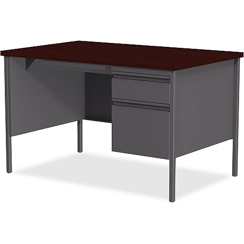 Lorell Fortress Series 48" Right Single-Pedestal Desk Laminated Rectangle, Mahogany Top - 30" Table Top Length x 48" Table Top Width x 1.13" Table Top Thickness - 29.50" Height - Business Environment, Educational Environment, Office - Assembly  (LLR66903)