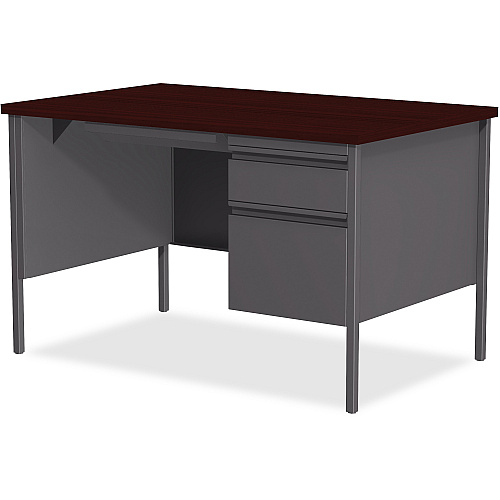 Lorell Fortress Series 48" Right Single-Pedestal Desk Laminated Rectangle, Mahogany Top - 30" Table Top Length x 48" Table Top Width x 1.13" Table Top Thickness - 29.50" Height - Business Environment, Educational Environment, Office - Assembly  (LLR66903)