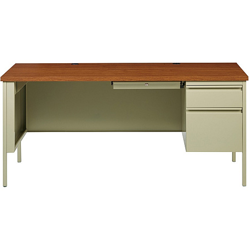 Lorell Fortress Series 66" Right-Pedestal Desk Oak Laminate Rectangle Top - 30" Table Top Length x 66" Table Top Width x 1.13" Table Top Thickness - 29.50" Height - Business Environment, Educational Environment, Office - Assembly Required - Oak (LLR66904)