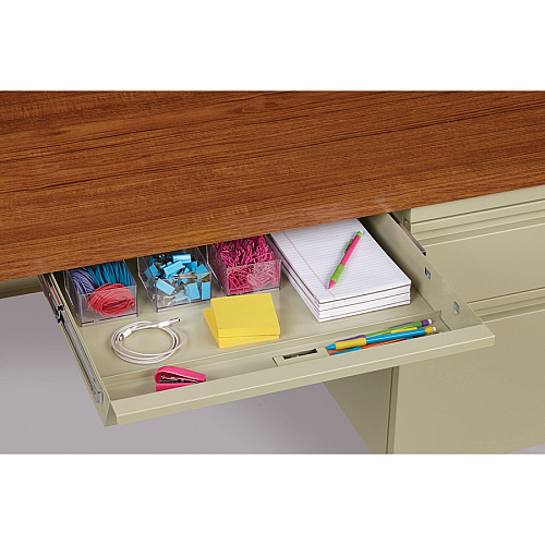 Lorell Fortress Series 66" Right-Pedestal Desk Oak Laminate Rectangle Top - 30" Table Top Length x 66" Table Top Width x 1.13" Table Top Thickness - 29.50" Height - Business Environment, Educational Environment, Office - Assembly Required - Oak (LLR66904)