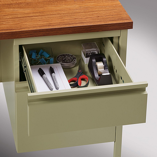 Lorell Fortress Series 66" Right-Pedestal Desk Oak Laminate Rectangle Top - 30" Table Top Length x 66" Table Top Width x 1.13" Table Top Thickness - 29.50" Height - Business Environment, Educational Environment, Office - Assembly Required - Oak (LLR66904)