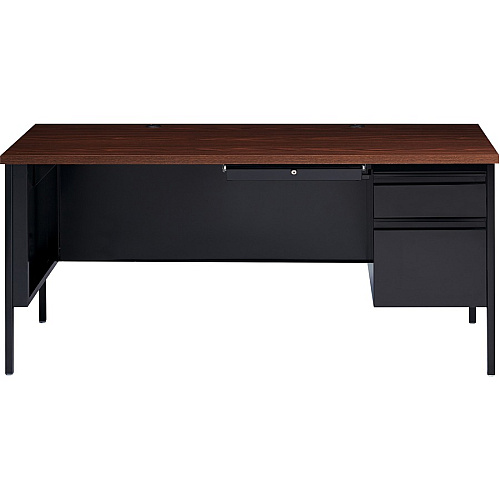 Lorell Fortress Series 66" Right-Pedestal Desk Laminated Rectangle, Walnut Top - 30" Table Top Length x 66" Table Top Width x 1.13" Table Top Thickness - 29.50" Height - Business Environment, Educational Environment, Office - Assembly Required  (LLR66905)