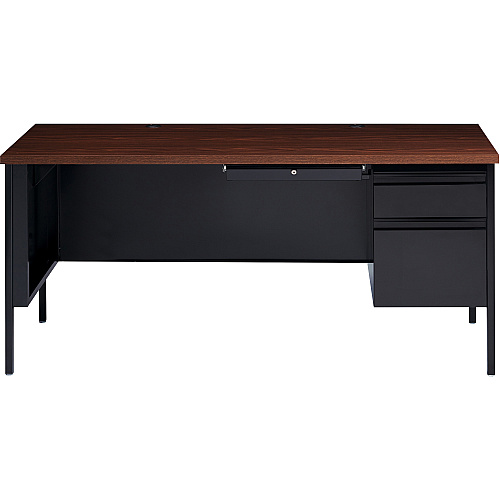 Lorell Fortress Series 66" Right-Pedestal Desk Laminated Rectangle, Walnut Top - 30" Table Top Length x 66" Table Top Width x 1.13" Table Top Thickness - 29.50" Height - Business Environment, Educational Environment, Office - Assembly Required  (LLR66905)