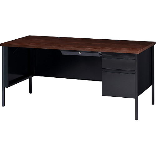Lorell Fortress Series 66" Right-Pedestal Desk Laminated Rectangle, Walnut Top - 30" Table Top Length x 66" Table Top Width x 1.13" Table Top Thickness - 29.50" Height - Business Environment, Educational Environment, Office - Assembly Required  (LLR66905)