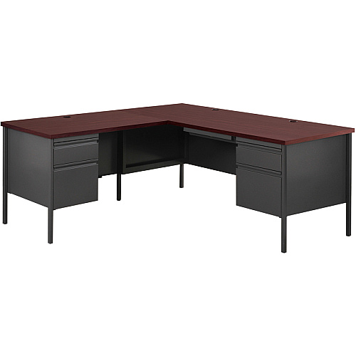 Lorell Fortress Series 66" Right-Pedestal Desk Laminated Rectangle, Walnut Top - 30" Table Top Length x 66" Table Top Width x 1.13" Table Top Thickness - 29.50" Height - Business Environment, Educational Environment, Office - Assembly Required  (LLR66905)