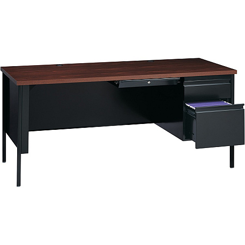 Lorell Fortress Series 66" Right-Pedestal Desk Laminated Rectangle, Walnut Top - 30" Table Top Length x 66" Table Top Width x 1.13" Table Top Thickness - 29.50" Height - Business Environment, Educational Environment, Office - Assembly Required  (LLR66905)