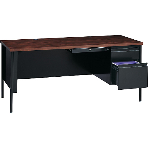 Lorell Fortress Series 66" Right-Pedestal Desk Laminated Rectangle, Walnut Top - 30" Table Top Length x 66" Table Top Width x 1.13" Table Top Thickness - 29.50" Height - Business Environment, Educational Environment, Office - Assembly Required  (LLR66905)
