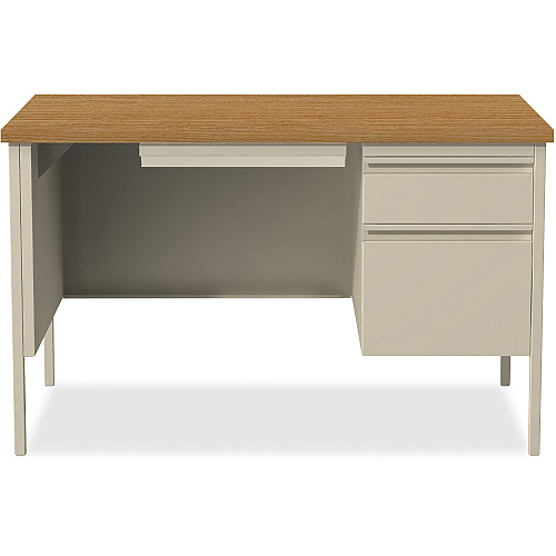 Lorell Fortress Series 48" Right Single-Pedestal Desk Oak Laminate Rectangle Top - 30" Table Top Length x 48" Table Top Width x 1.13" Table Top Thickness - 29.50" Height - Business Environment, Educational Environment, Office - Assembly Require (LLR66908)
