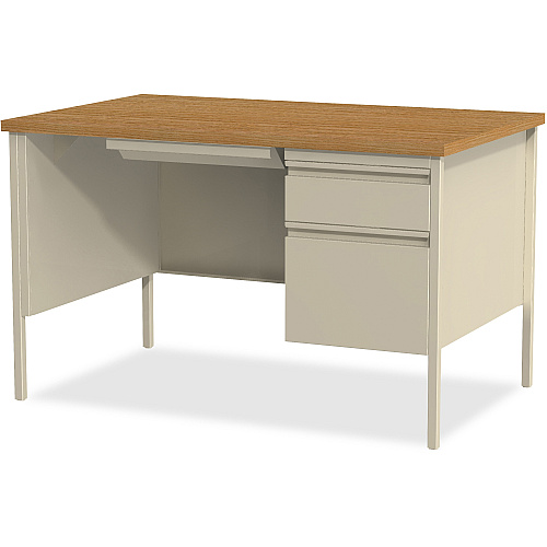 Lorell Fortress Series 48" Right Single-Pedestal Desk Oak Laminate Rectangle Top - 30" Table Top Length x 48" Table Top Width x 1.13" Table Top Thickness - 29.50" Height - Business Environment, Educational Environment, Office - Assembly Require (LLR66908)