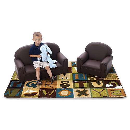 Carpets for Kids&reg; KIDSoft™ Toddler Alpha Blocks Nature Rug 12 ft Length x 90" Width - Rectangle - Alphabet Blocks - Multi - 1 Each (11728)