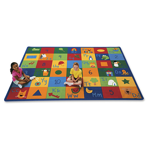 Carpets for Kids&reg; Premium Learning Blocks Rectangle Rug 11.67 ft Length x 100" Width - Rectangle - Learning Blocks, Letters, Numbers, Shapes - Multi - 1 Each (7012)