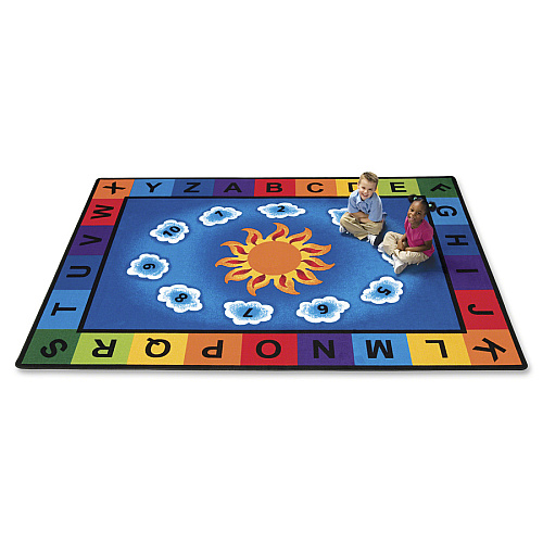 Carpets for Kids&reg; Premium Sunny Day Learn/Play Rectangle Rug 70" Length x 53" Width - Rectangle - Sunny Day Learn & Play, Numbers, Letter - Multi - 1 Each (9401)