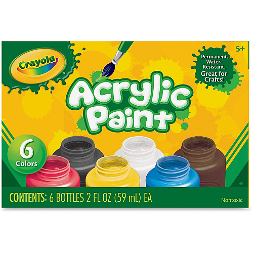 Crayola 6-color Acrylic Paint Set 6 Color(s) - Deep Red, Brilliant Yellow, Burnt Umber, Ivory Black, Titanium White, Brilliant Blue - 2 oz - 6 / Set (201997)
