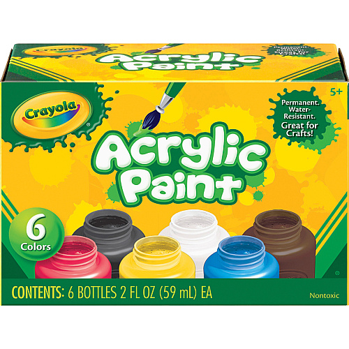 Crayola 6-color Acrylic Paint Set 6 Color(s) - Deep Red, Brilliant Yellow, Burnt Umber, Ivory Black, Titanium White, Brilliant Blue - 2 oz - 6 / Set (201997)