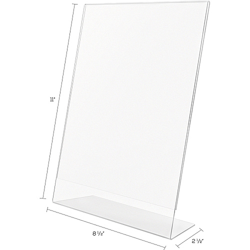 Deflecto Anti-Glare Slanted Sign Holder Portrait - 11" Height x 8.5" Width x 2.5" Depth - Acrylic - Clear - Anti-glare, Scratch Resistant, Durable, Heavy Duty, Double-sided - 1 Each (879701)