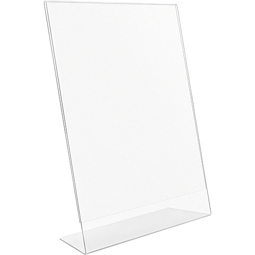 Deflecto Anti-Glare Slanted Sign Holder Portrait - 11" Height x 8.5" Width x 2.5" Depth - Acrylic - Clear - Anti-glare, Scratch Resistant, Durable, Heavy Duty, Double-sided - 1 Each (879701)