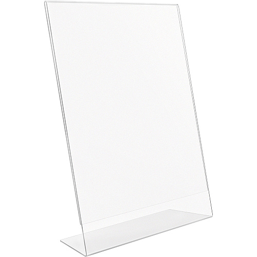 Deflecto Anti-Glare Slanted Sign Holder Portrait - 11" Height x 8.5" Width x 2.5" Depth - Acrylic - Clear - Anti-glare, Scratch Resistant, Durable, Heavy Duty, Double-sided - 1 Each (879701)