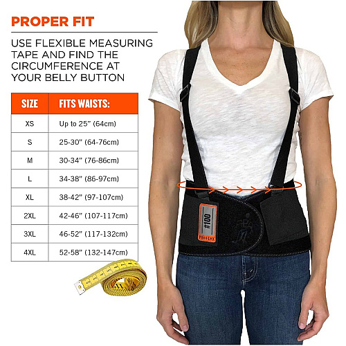 Ergodyne ProFlex 100 Economy Back Support Brace 30" to 34" Waist Size - Black - 280D Spandex, Rubber, Polypropylene - 1 Each (11383)