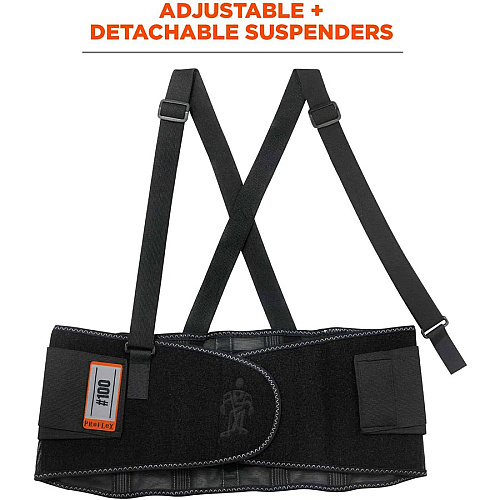 Ergodyne ProFlex 100 Economy Back Support Brace 30" to 34" Waist Size - Black - 280D Spandex, Rubber, Polypropylene - 1 Each (11383)