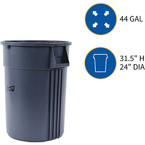 Genuine Joe 44-gallon Heavy-duty Trash Container 44 gal Capacity - Heavy Duty, Handle - 24" Height x 31.5" Width x 24" Depth - Gray - 1 Each (GJO11581)