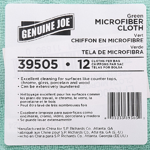 Genuine Joe General Purpose Microfiber Cloth For Multipurpose - Cloth - 16" Length x 16" Width - Chemical Resistant, Oil-free, Lint-free - Green - 12 / Bag (GJO39505)