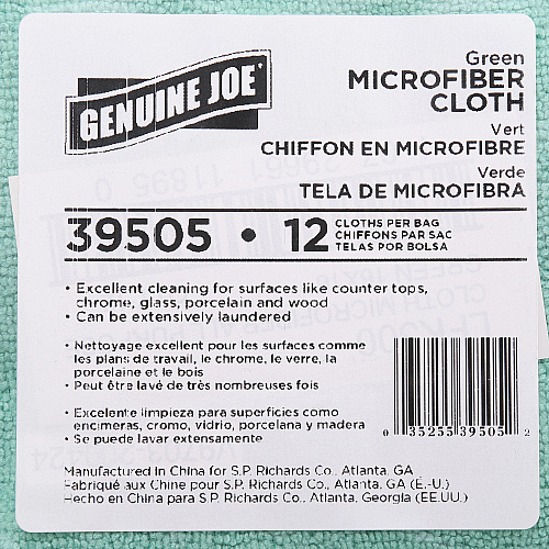Genuine Joe General Purpose Microfiber Cloth For Multipurpose - Cloth - 16" Length x 16" Width - Chemical Resistant, Oil-free, Lint-free - Green - 12 / Bag (GJO39505)