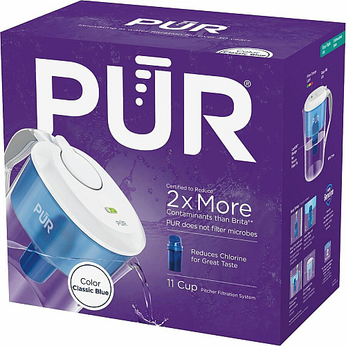 Pur 11 Cup Water Filtration Pitcher Pitcher - 40 gal Filter Life (Water Capacity) - 1 Each - Blue, White (CR1100C)