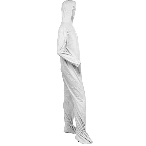 Kleenguard A40 Coveralls - Zipper Front, Elastic Wrists, Ankles, Hood & Boots Medium - Liquid, Flying Particle Protection - White - Hood, Zipper Front, Elastic Wrist, Elastic Ankle, Breathable, Low Linting - 25 / Carton (44332)