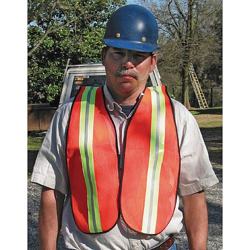 Crews Reflective Fluorescent Safety Vest Visibility Protection - Polyester, Fabric - Orange - Elastic Strap, Hook & Loop, Comfortable, Washable, Lightweight, Reflective Strip, Reflective Front & Back - 1 Each (CRWV201R)