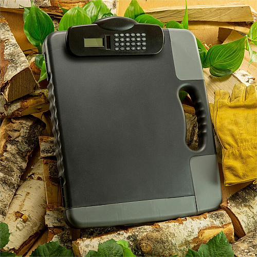 Officemate Portable Storage Clipboard with Calculator Heavy Duty - Plastic - Charcoal Black - 1 Each (83302)