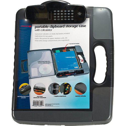 Officemate Portable Storage Clipboard with Calculator Heavy Duty - Plastic - Charcoal Black - 1 Each (83302)