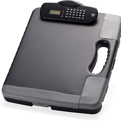 Officemate Portable Storage Clipboard with Calculator Heavy Duty - Plastic - Charcoal Black - 1 Each (83302)