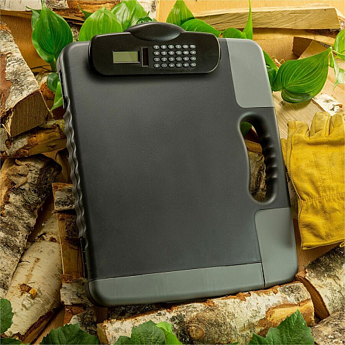 Officemate Portable Storage Clipboard with Calculator Heavy Duty - Plastic - Charcoal Black - 1 Each (83302)