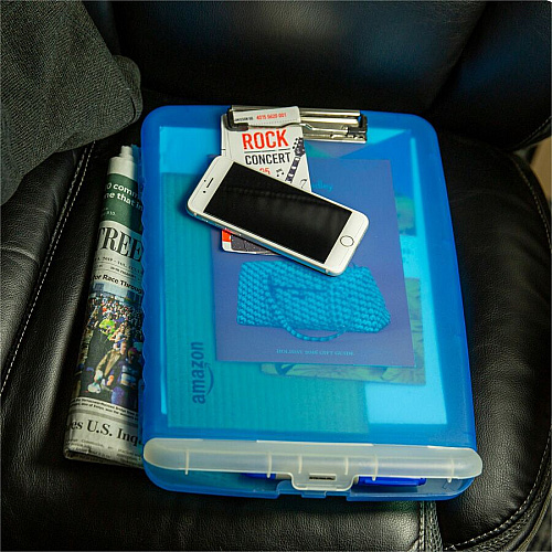 Officemate Slim Clipboard Storage Box 1" Clip Capacity - 8 1/2" x 11" Sheet Size - Blue - 1 Each (83304)
