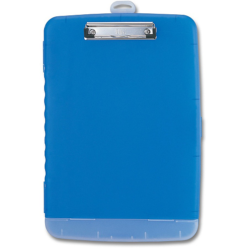 Officemate Slim Clipboard Storage Box 1" Clip Capacity - 8 1/2" x 11" Sheet Size - Blue - 1 Each (83304)