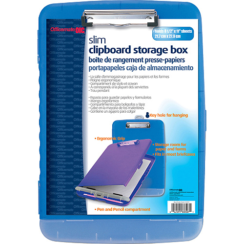 Officemate Slim Clipboard Storage Box 1" Clip Capacity - 8 1/2" x 11" Sheet Size - Blue - 1 Each (83304)