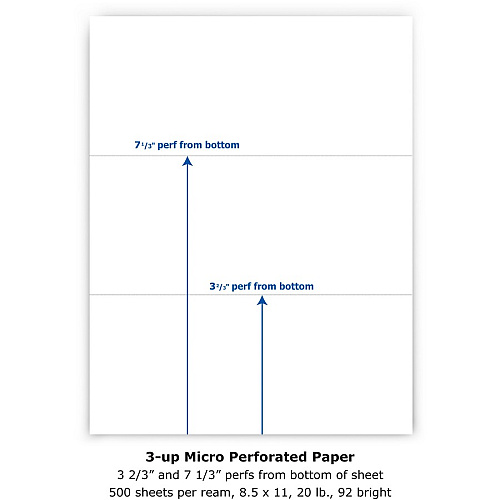 PrintWorks Professional Pre-Perforated Paper for Invoices, Statements, Gift Certificates & More Letter - 8 1/2" x 11" - 20 lb Basis Weight - Sustainable Forestry Initiative (SFI) - Perforated - White - 500 / Ream (04120)