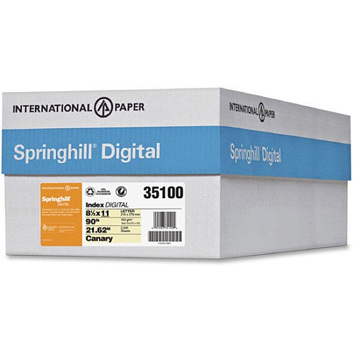 Springhill Multipurpose Cardstock - Canary 92 Brightness - Letter - 8 1/2" x 11" - 90 lb Basis Weight - Smooth, Hard - Acid-free - Canary - 250 / Pack (035100)