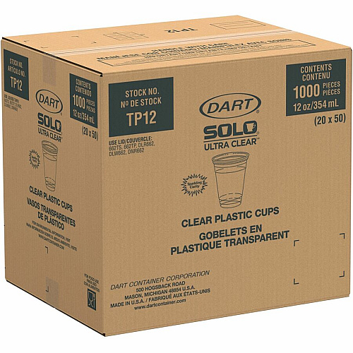 Solo Ultra Clear 12 oz Practical-Fill Cold Cups 12 fl oz - Clear - PETE Plastic - Cold Drink, Water, Juice, Soda - 50/Pack - 20 / Carton (TP12)
