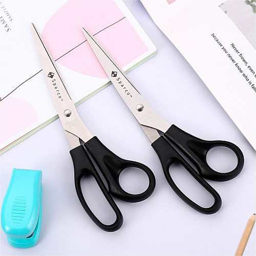 Sparco 8" Bent Multipurpose Scissors 8" Overall Length - Bent - Stainless Steel - Black - 2 / Pack (39040)