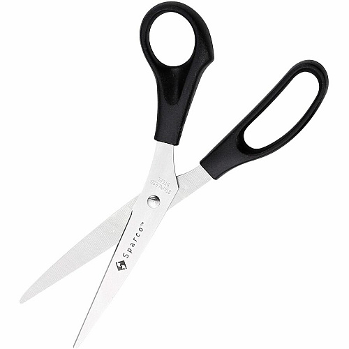 Sparco 8" Bent Multipurpose Scissors 8" Overall Length - Bent - Stainless Steel - Black - 2 / Pack (39040)