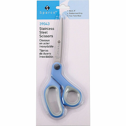 Sparco Bent Multipurpose Scissors 8" Overall Length - Bent - Stainless Steel - Blue - 1 Each (39043)