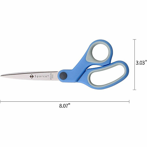 Sparco Bent Multipurpose Scissors 8" Overall Length - Bent - Stainless Steel - Blue - 1 Each (39043)