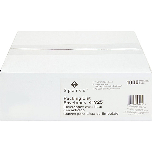 Sparco Pre-labeled Packing Slip Envelope Packing List - 7" Width x 5 1/2" Length - 70 g/m² - Self-adhesive Seal - White - Paper, Low Density Polyethylene (LDPE) - 1000 / Box (41925)