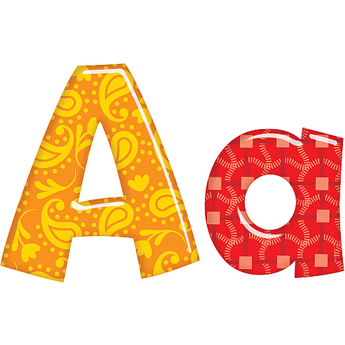 Trend Colorful Patterns 4-inch Ready Letters Learning Theme/Subject - 59 x Uppercase Letters, 84 x Lowercase Letters, 20 x Numbers, 35 x Punctuation Marks, 18 x Spanish Accent Mark Shape - Fade Resistant, Sturdy, Durable, Reusable - 4" Height x 8" (79756)