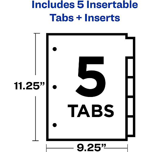 Avery&reg; Big Tab Insertable Plastic Pocket Dividers 1 x Divider(s) - 5 Tab(s) - 5 Tab(s)/Set - 9.3" Divider Width x 11.25" Divider Length - 3 Hole Punched - Multicolor Plastic Divider - Clear Plastic Tab(s) - Hole-punched, Customizable, Sturdy,  (07708)