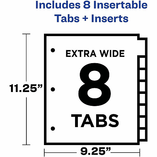 Avery&reg; Big Tab Plastic Dividers with Pockets, 8-Tab 8 x Divider(s) - 8 Tab(s) - 8 Tab(s)/Set - 9.3" Divider Width x 11.25" Divider Length - 3 Hole Punched - Multicolor Plastic Divider - Clear Plastic Tab(s) - PVC-free, Hole-punched, Insertable (07709)