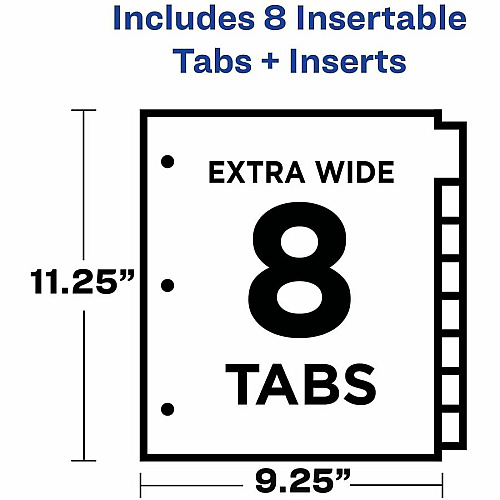 Avery&reg; Big Tab Plastic Dividers with Pockets, 8-Tab 8 x Divider(s) - 8 Tab(s) - 8 Tab(s)/Set - 9.3" Divider Width x 11.25" Divider Length - 3 Hole Punched - Multicolor Plastic Divider - Clear Plastic Tab(s) - PVC-free, Hole-punched, Insertable (07709)