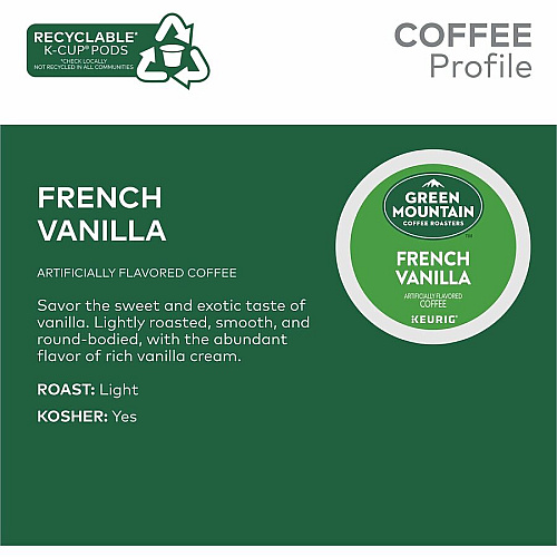 Green Mountain Coffee Roasters&reg; K-Cup French Vanilla Coffee Compatible with Keurig Brewer - Regular - Light - K-Cup - 24/Box - 4 / Carton (6732CT)