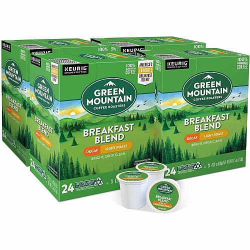 Green Mountain Coffee Roasters&reg; K-Cup Breakfast Blend Decaf Coffee Compatible with Keurig Brewer - Light - K-Cup - Decaffeinated - 24/Box - 4 / Carton (7522CT)